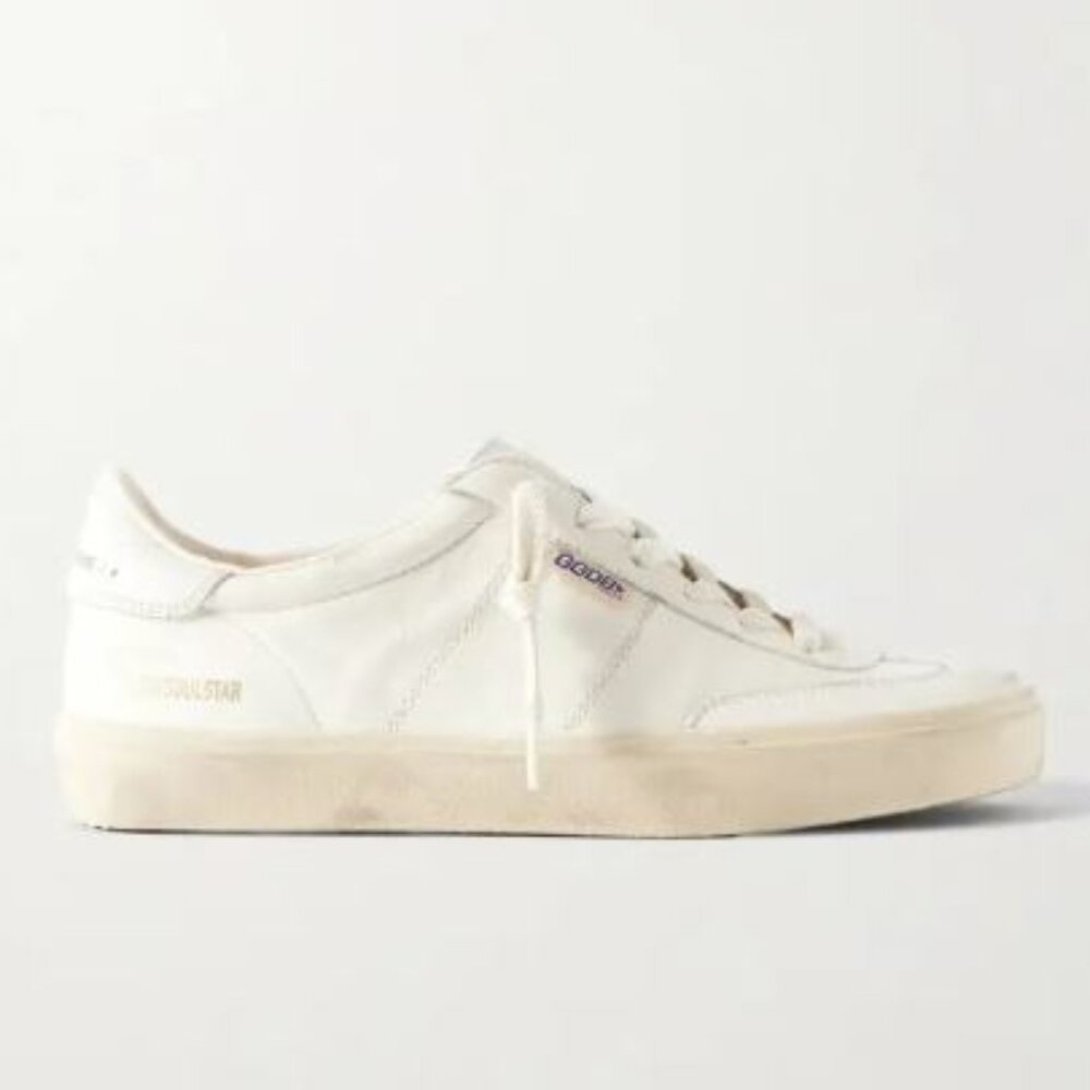 golden goose soul star logo print distressed leather sneakers